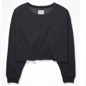 American Eagle Outfitters AE Fleece Cropped Crew Neck Sweatshirt S Washed Black